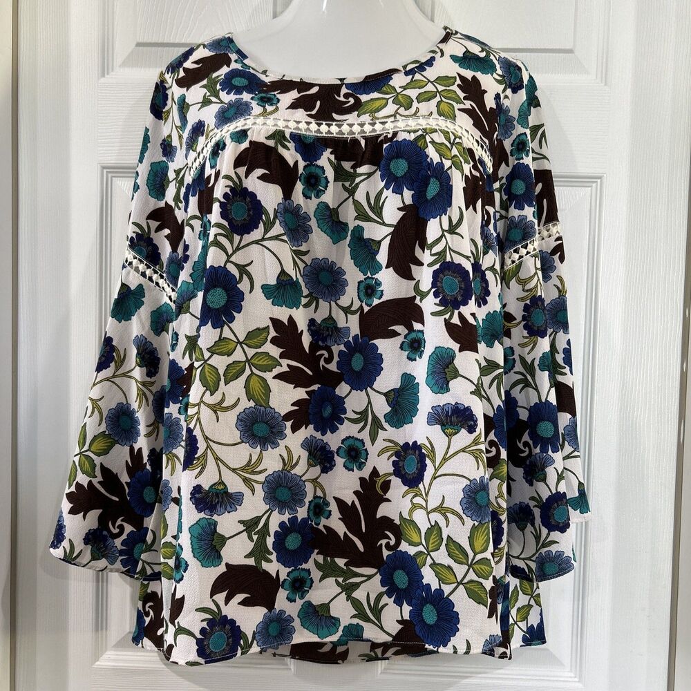 New Directions Top Blouse Retro Style Floral Bohemian Flared Sleeve Plus Size 1X
